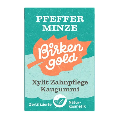 Birkengold Zahnpflege Natur Kaugummi Pfefferminze - Arzneimittel mit hohem Xylit-Gehalt, neutralisiert Plaque-Säuren und unterstützt die Zahngesundheit – 100% plastikfrei und aus natürlichen Rohstoffen.