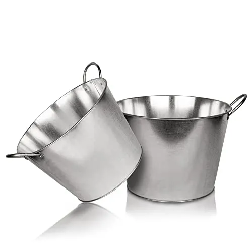 BigDean Zinkwanne rund – extra stark & hoch wasserdicht Ø 40cm x 29 cm H - Gartenteich, Miniteich, Blumenwanne, Getränkekühler, Eiskübel - mit stabilen Griffen zum Bepflanzen und Befüllen