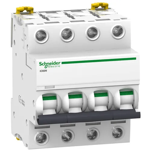 Schneider Electric Acti 9 A9F75463 4P, 63 A, D Kurve, 6000 A - Miniatur-Schutzschalter mit 4 Polen, ideal für den professionellen Einsatz. Hohe Schaltleistung und kompakte Bauweise für zuverlässigen Schutz in elektrischen Installationen.