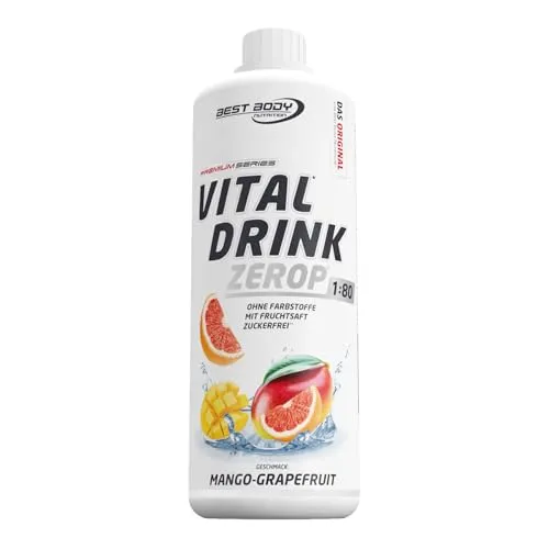Best Body Nutrition ZEROP Vital Zuckerfreies Getränkekonzentrat Sirup Mango Grapefruit Ohne Aspartam 1 L ergibt 80 L Getränk Fitness Drink mit Vitaminen B1 B6 Niacin Kalorienarm Wassersprudler