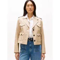 Kurzblazer TOMMY HILFIGER "COTTON REGULAR LADY JACKET", Damen, Gr. 34, beige, Web, Obermaterial: 100% Baumwolle, unifarben, casual, regular fit, V-Ausschnitt, Langarm, Blazer