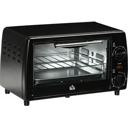 HOMCOM Mini Backofen 10 Liter 750W Kleiner Elektrobackofen mit Temperatur bis zu 230 °C Timer 60 Minuten Backblech und Rost 36,5x26x22 cm Schwarz - Schwarz