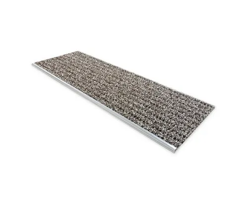 Sicherheits-Stufenmatte für außen mit Alu-Schiene 24 x 60 cm - Braun - Wetterfeste Fußmatte mit rutschhemmendem PVC-Granulat für sicheren Halt auf Außentreppen bei Nässe und Eis, ideal für öffentliche Gebäude und den privaten Gebrauch.