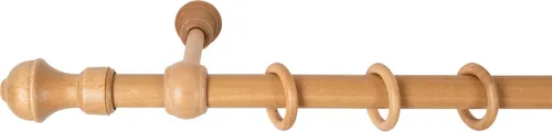 SN Deco - Stilgarnitur Gardinenstange Vorhangstange Filigrano, Holz, 28 mm, 1-Lauf, Komplettset mit Ringen, Farbe Eiche, 140 cm