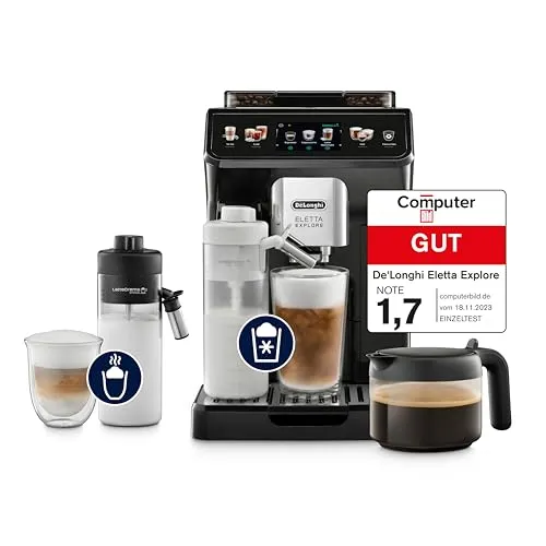 De'Longhi Eletta Explore ECAM452.57.G Kaffeevollautomat - Kaffeevollautomaten mit LatteCrema System für heiße und kalte Getränke auf Knopfdruck; 3,5 Zoll TFT Touchscreen für einfache Bedienung und modernes Design.