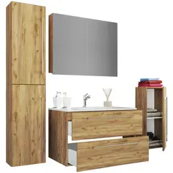 Mid.you Badezimmermöbelset in Honigeiche - Hängendes Badmöbelset mit 2,2 Schubladen, 147 cm breit, aus Metall - ideal für moderne Badezimmer.