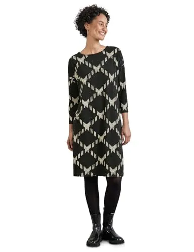 Street One Damen Jacquard Kleid - Langarm Turtle Neck, über dem Knie, mit dekorativen Knöpfen und angenehmem Materialmix für stilvolle Freizeitlooks