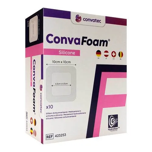Convafoam Silicone Verband 10x10 cm - 10 Stück - Arzneimittel, besonders hautfreundlich und ideal für die Wundheilung durch Silikon-Technologie.