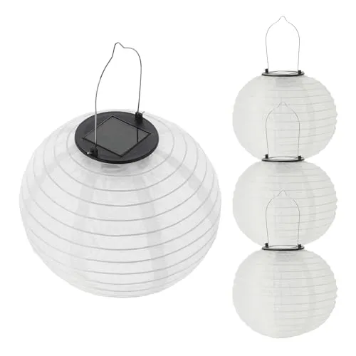 LED Solar Lampion - 4er Set - Ø 20 cm - Weiß - Kreative Gartenbeleuchtung: 4er Set LED Solar Lampion Ø 20 cm aus Nylon, warmweiß leuchtend. Ideal für stimmungsvolle Abende im Freien, mit automatischer Einschaltautomatik für müheloses Entspannen.