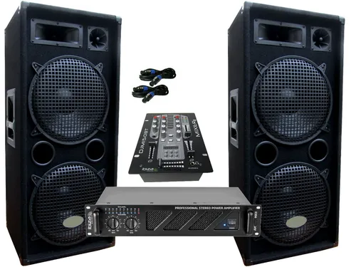 PA Party DJ Set Lautsprecher 2x30 cm Woofer mit Bluetooth Mixer Verstärker 3000 W - Lautsprecher & Subwoofer mit 3000 W RMS-Leistung, ideal für Partys und Events, bietet kraftvollen Sound und einfache Bluetooth-Konnektivität.