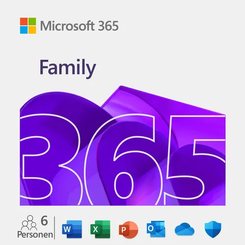 Microsoft Office 365 Family - 6 Personen, 1 Jahr, 5 Geräte - Büro & Business, ideal für Familien und Teams, ermöglicht die Nutzung auf bis zu 5 Geräten pro Person für nahtlose Zusammenarbeit.