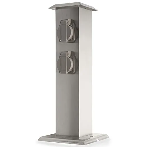 Grafner Steckdosensäule mit 4 Außensteckdosen - Moderne Steckdosensäule aus Edelstahl, 40 cm hoch, feuchtigkeitsbeständig und ideal für den Außenbereich – perfekt für Garten und Terrasse.