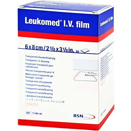Leukomed I.V. Film Pflaster - 50 Stück - Arzneimittel für sichere und zuverlässige Fixierung von Infusionen, wasserfest und atmungsaktiv für optimalen Tragekomfort.