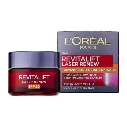 L'Oréal Paris Anti-Aging-Tagescreme LSF 25 mit Dreifachpower für Frauen: mildert Falten & strafft die Haut, mit Pro-Retinol, Hyaluronsäure und Vitamin C, RevitaLift Laser, 1x 50ml