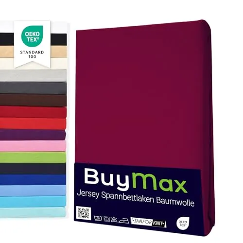 Buymax® Spannbettlaken 120x200cm Doppelpack – 100% Baumwolle, Bordeaux - 2er-Set Spannbetttücher aus 100% Baumwolle in Bordeaux für Matratzen bis 25 cm Höhe. Faltenfreier Sitz dank Rundumgummi, pflegeleicht und atmungsaktiv. Hohe Qualität für erholsame Nächte.