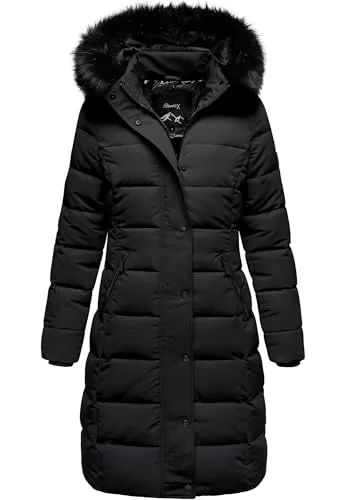 REPUBLIX Damen Gefütterte Winterjacke RJ-8019 Schwarz - Elegante Damen Winterjacke mit femininer Passform aus pflegeleichtem Polyester. Mit Kunstfellkragen und Kapuze für zusätzlichen Wetterschutz. Praktische Reißverschlusstaschen – ideal für Alltag und Outdoor-Aktivitäten.