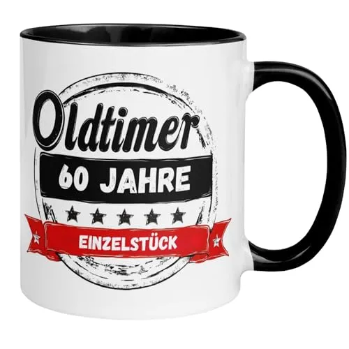 Geburtstag Frau Mann Tasse | Oldtimer - 60 Jahre Einzelstück | Lustige Kaffeetasse mit Spruch zum 60. Geburtstag | 60ter Geburtstag - Witziges Geburtstagsgeschenk Mama Papa Freund Freundin 60
