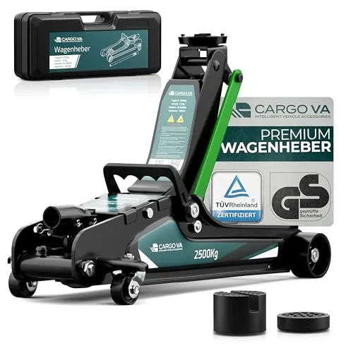 CargoVA Hydraulischer Wagenheber im Koffer 2,5T - TÜV zertifiziert, 85-380 mm Hubhöhe, inkl. 2 Gummiauflagen und 2 Jahre Garantie für maximale Sicherheit und Flexibilität
