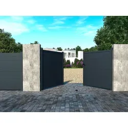 Vente-unique Metall-Tor Nazario, Anthrazit 300 x 173 cm - Doppelflügeltor aus Aluminium in modernem Design, mit widerstandsfähiger Thermolackierung für Langlebigkeit und Pflegeleichtigkeit. Ideal für Ihren Garten!
