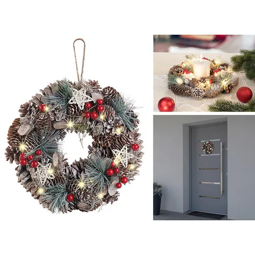 infactory Advents- und Weihnachtskranz mit LED-Beleuchtung, grün, rot, Ø 30 cm
