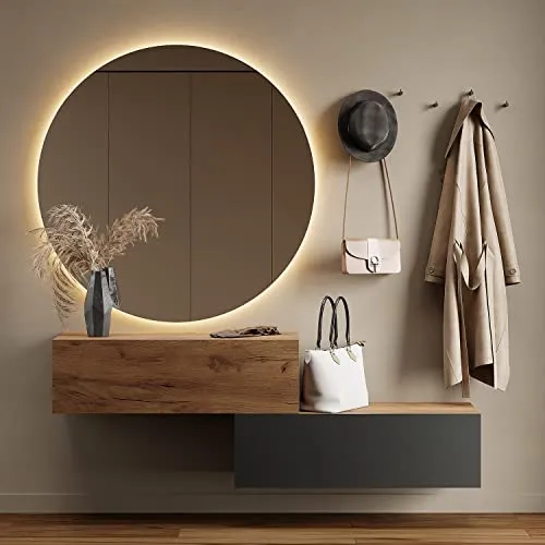 Planetmöbel Garderoben-Set 100 cm - Drohnen-Garderobenschrank für Flur, vielseitig nutzbar als hängend oder stehend, in elegantem Gold Eiche und Anthrazit, ideal für jeden Eingangsbereich.