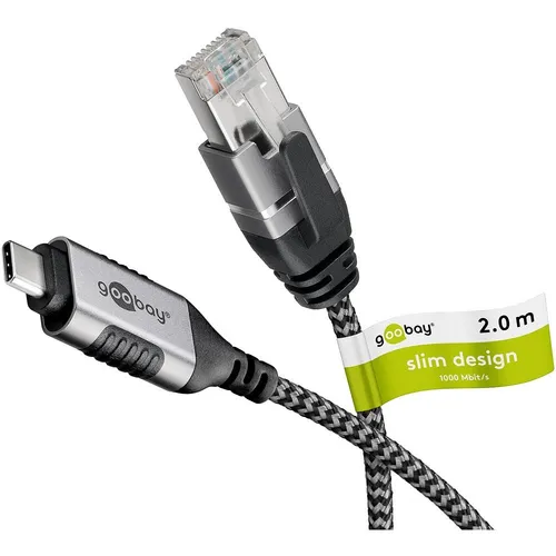 Ethernet-Kabel USB-C™ 3.1 auf RJ45, Slim, 2 m - USB-Kabel, -Hubs & -Adapter mit 2 m Länge, ideal für eine stabile Internetverbindung und schnelle Datenübertragung.