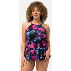 Ulla Popken Tankini Pfingstrosen mit Softcups - Sportlicher Bügel-Bikini in Schwarz mit floralem Design, ideal für perfekten Halt und Komfort. OEKO-TEX® zertifiziert für schadstofffreie Materialien.