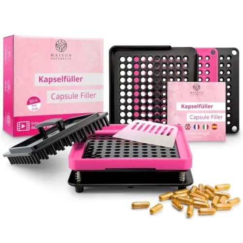 MAISON NATURELLE® Kapselfüller Gr. 0 – Die praktische Kapselfüllmaschine für individuelle Kapseln - Persönlicher Tabletten-Organizer, ideal für Einsteiger mit detaillierter Anleitung und schneller Befüllung von 100 Leerkapseln in wenigen Minuten.