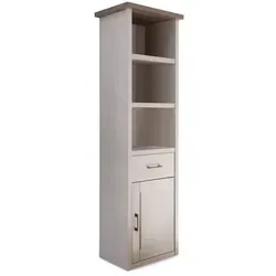 Carryhome Standregal in Weiß und Trüffeleiche - Babyregal mit 3 Fächern und 1 Schublade, ideal für Ordnung im Kinderzimmer. Das elegante Design im Landhausstil schafft eine freundliche Atmosphäre.
