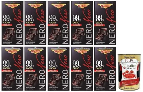 10x Novi Nero Cioccolato Fondente Assoluto,Extra Dunkle Schokolade,99% Kakao,75g + Italian Gourmet Polpa di Pomodoro 400g Dose