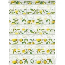 Doppelrollo Duo Rollo Motiv Limone, LICHTBLICK ORIGINAL - Rollos in gelb-grün mit Lichtschutz, einfach ohne Bohren montierbar, ideal für Fenster und Türen