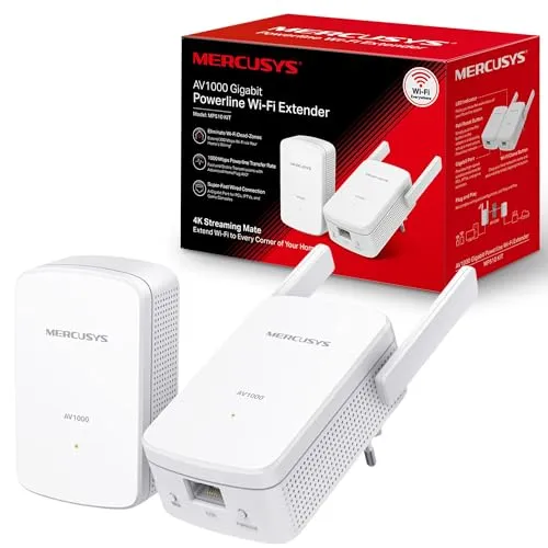 Mercusys AV1000 Gigabit Powerline WiFi Kit, 1000 Mbit/s, IEEE 802.11b, IEEE 802.11g, IEEE 802.11n, IEEE 802.3, IEEE 802.3u, Gigabit Ethernet, 10,100,1000 Mbit/s, Wi-Fi 4 (802.11n), 802.11b, 802.11g, Wi-Fi 4 (802.11n)