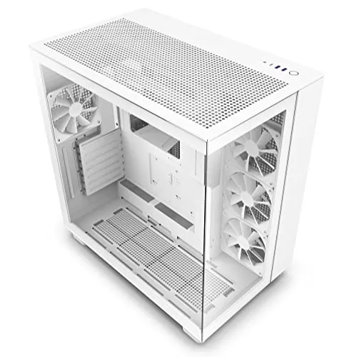 NZXT H9 Flow - Hochleistungs-Gaming-Gehäuse mit Dual-Chamber-Design - PC Gehäuse mit herausragendem High-Airflow, perforiertem Top-Panel und gehärtetem Glas für optimale Kühlung und ästhetische Präsentation.