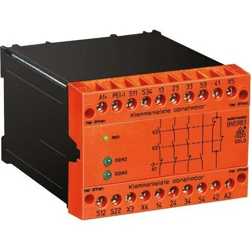 Dold&Söhne Not-Aus-Modul BN5983.53AC50/60Hz - Sicherheitsrelais für Not-Aus-Funktion, ideal zur Überwachung von Positionsschaltern und Not-Aus-Kreisen, mit Schraubanschluss und Level e nach EN ISO 13849-1.