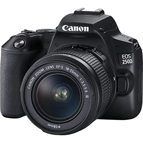 Canon EOS 250D Schwarz + 18-55mm DC III - kompakte Spiegelreflexkamera mit erstklassiger Bildqualität und Benutzerfreundlichkeit