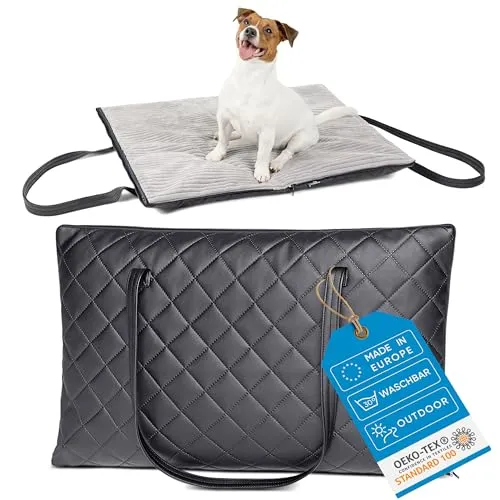 Freudentier Hundematte Outdoor - Faltbare Hundematte aus Kunstleder - Tierbetten: Stylische, faltbare Hundematte für unterwegs mit flauschigem Kern, pflegeleicht und maschinenwaschbar. Ideal für alle Hundgrößen!