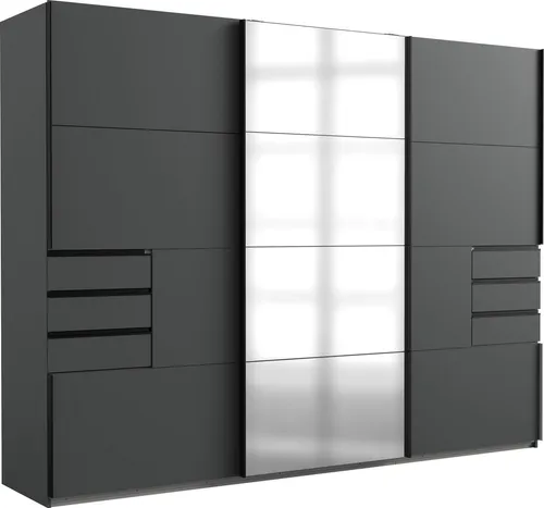 Schwebetürenschrank Saigon in Graphitfarben - Kleiderschrank mit großzügigen Abmessungen (270 x 208 x 64 cm), inklusive Einlegeböden und Kleiderstangen für optimale Organisation. Modernes Design in eleganter Graphitfarbe.