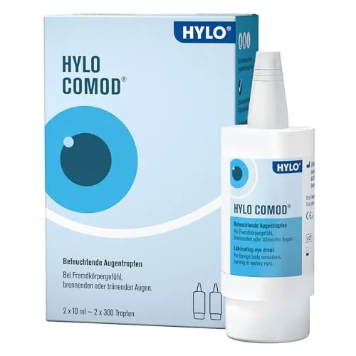 HYLO COMOD Augentropfen - Doppelpack 2x10 ml - Medikamente bei Augenbeschwerden, ideal zur effektiven Befeuchtung trockener Augen. Besonders ergiebig mit über 300 Tropfen pro Flasche und perfekt für Kontaktlinsenträger.