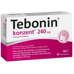 Tebonin konzent 240mg - Gedächtnis und Konzentration stärken - Arzneimittel zur unterstützenden Behandlung von Vergesslichkeit im Alter, verbessert Gedächtnisleistung und Konzentration durch hochwertigen Ginkgo-Extrakt.