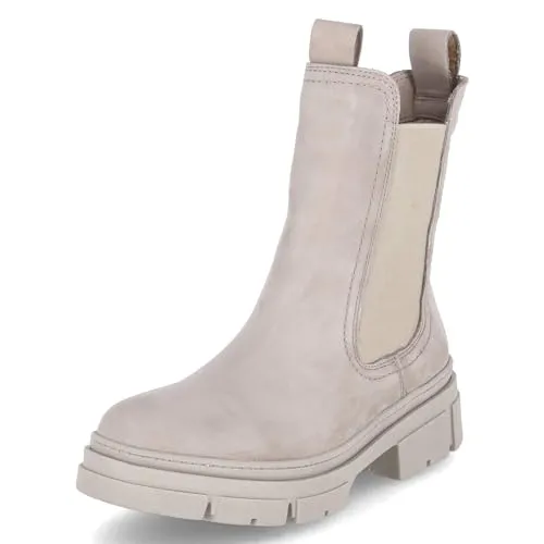 Tamaris Damen Chelsea Boots mit TOUCHit-Fußbett - Wanderschuhe mit bequemem TOUCHit-Fußbett, ideal für Übergangszeiten. In elegantem Taupe NUBUC und mit Blockabsatz für optimalen Tragekomfort.