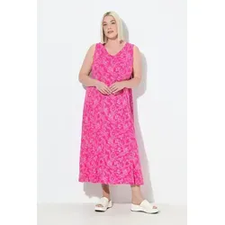 Ulla Popken Maxikleid Maxikleid gemustert A-Linie V-Ausschnitt ärmellos rosa 50/52