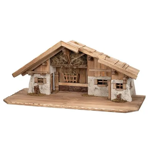 XXL 89 cm Weihnachtskrippe aus Holz und Gips - Krippenstall aus Holz und Gips, ideal für die festliche Weihnachtsdekoration, Maße: ca. 89 x 40 x 38 cm (BxTxH), perfekt für die Präsentation Ihrer Figuren.