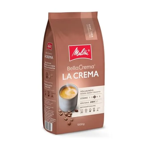 Melitta Kaffeebohnen Bella Crema 1 kg - Hochwertige Kaffeebohnen mit nussig-fruchtigem Geschmack, ideal für den perfekten Kaffeegenuss zu Hause. Kategorie: Kaffee, 1000 g für lange Genussmomente.