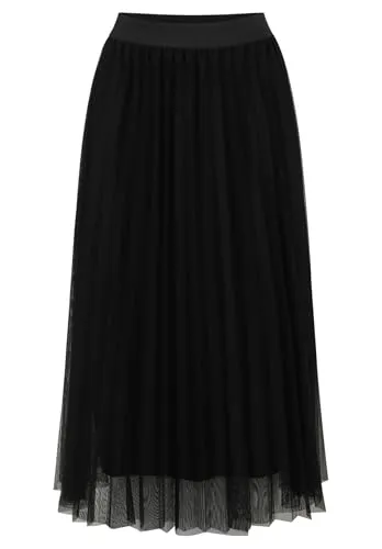 BETTY & CO Damen Midirock mit Plissee - Damenrock in Schwarz, figurschmeichelnd mit elegantem Plissee und praktischem Gummizug. Ideal für stilvolle Anlässe und entspannte Looks – ein vielseitiges Must-have für jeden Kleiderschrank!