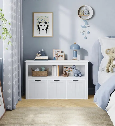 VASAGLE Kinderregal Spielzeugregal mit Rollen - Regale & Aufbewahrung, praktisches Design mit 2 Regalfächern und Aufbewahrungsbox, ideal für Kinderzimmer und vielseitig einsetzbar.