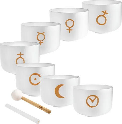 Meinl Sonic Energy PCSBSETCHA Planetary Tuned Crystal Singing Bowl Chakra Set - 7-teiliges Set mit planetarisch gestimmten Klangschalen aus Quarz, ideal für Klangmeditation und Entspannung. Enthält Zubehör für ein harmonisches Klangerlebnis.