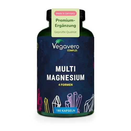 Vegavero Magnesium Komplex | 4 bioaktive Formen für optimale Wirkung - Magnesiumpräparate mit 4 hochbioverfügbaren Formen: Bisglycinat, Taurat, Malat & Citrat. Ideal für Sportler, Schwangere und Senioren. Vegan, ohne Zusätze, 375 mg elementares Magnesium pro Tagesdosis.