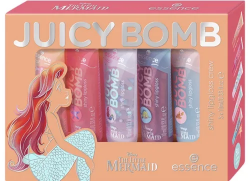 Essence Lipgloss Disney THE LITTLE MERMAID JUICY BOMB Set, 5-tlg. - Verleihe deinen Lippen strahlenden Glanz mit dem essence JUICY BOMB Lipgloss Set! Fünf traumhafte Farben, inspiriert von Disney, bieten fruchtige Düfte und eine nicht-klebrige Textur für einen perfekten Look.