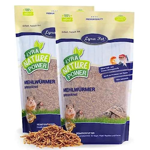 kg Lyra Pet® Mehlwürmer getrocknet 2 x 1 - Vogelfutter - Hochwertige, proteinreiche Mehlwürmer, ideal für Vögel, Reptilien und mehr. Schonend getrocknet, für ganzjährige Fütterung geeignet und fördert die Gesundheit Ihrer Haustiere.