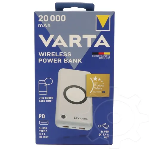 VARTA 2 in 1 Power Bank Wireless Charger - 20000mAh, lädt bis zu 4 Geräte gleichzeitig, ideal für unterwegs mit LED Ladestandanzeige